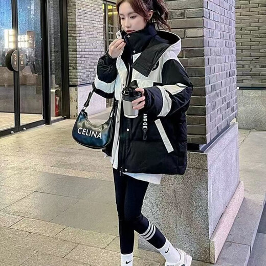 Yuannuo black spliced parka down jacket 2026 winter new style small loose slim hooded jacket picture color (ready in stock) M recommended 80-100Jin Jin equals 0.5 kg