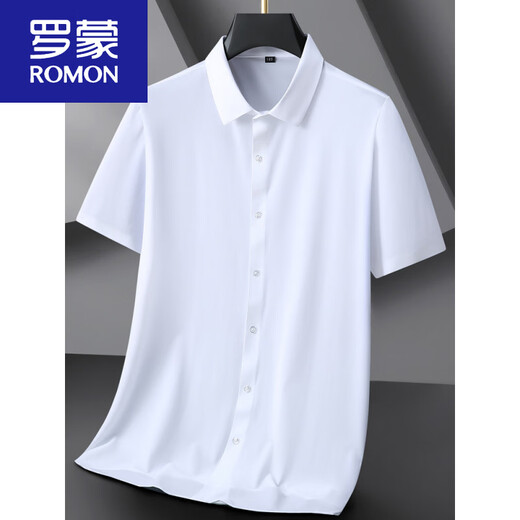 ROMON extra large size ice silk short-sleeved shirt men's summer fat men plus size European version no-iron professional white shirt thin new product black short sleeves regular L