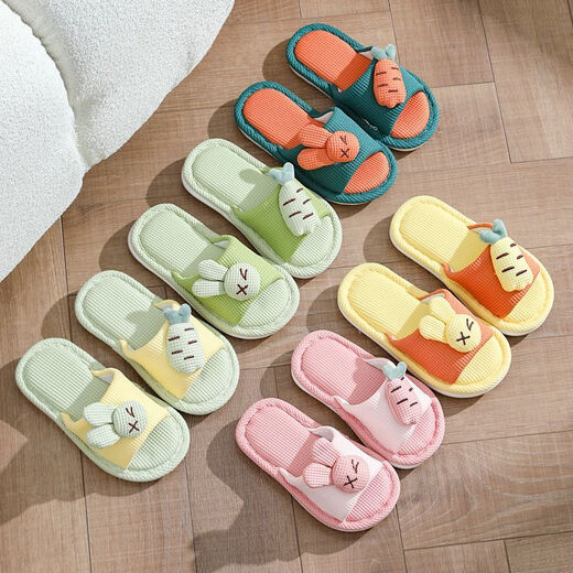 Cartoon rabbit children's linen slippers summer home for women and men home indoor spring silent cotton and linen slippers for children orange 36-37 suitable for 35-36 feet