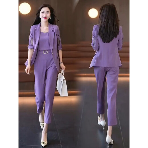 Hengyuanxiang fashionable temperament small suit suit for women 2026 spring and summer new style professional sense suit and pants three-piece set gray coat + vest + pants three-piece set M recommended 75-95Jin Jin equals 0.5 kg