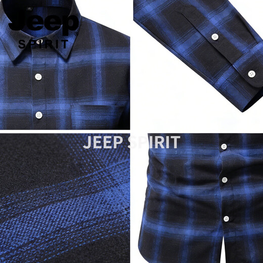 JEEP SPIRIT吉普格子衬衫男长袖修身衬衣男士商务休闲免烫上衣2026春季款休闲 黑色 2XL 120-135 斤