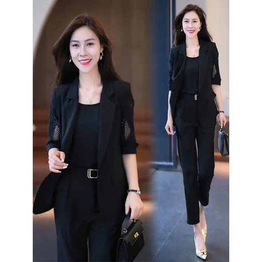 Hengyuanxiang fashionable temperament small suit suit for women 2026 spring and summer new style professional sense suit and pants three-piece set gray coat + vest + pants three-piece set M recommended 75-95Jin Jin equals 0.5 kg