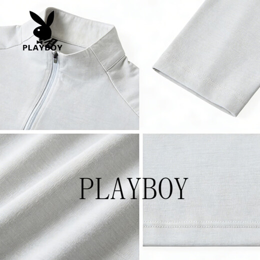 Playboy Half-Zip Stand Collar Sweater Men's 2026 Spring Business Casual Loose Bottoming Shirt Top Jacket Light Gray M 100-120Jin Jin equals 0.5 kg