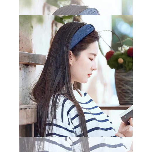 Dawn Panda Liu Yifei's same style retro denim blue hairband for women French versatile high skull hair bundle wide-brimmed headband face wash headwear Liu Yifei's same style hairband