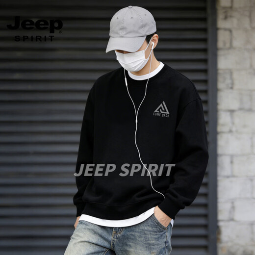 JEEP SPIRIT American retro heavyweight round neck sweatshirt for men 2026 spring loose casual couple tops bottoming shirt gray S