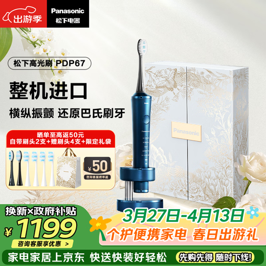 Panasonic High Gloss Electric Toothbrush Imported Dual Motor Horizontal and Vertical Vibration Suspension Charging Adult Birthday Gift for Boyfriend and Girlfriend PDP67 Government Subsidy Blue