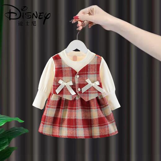 Disney (Disney) girls small fragrant style skirt autumn 2026 new baby children's autumn skirt baby fashionable princess skirt national color and fragrance red 66 cm