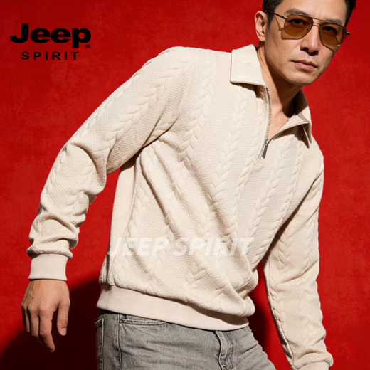 JEEP SPIRIT sweatshirt men's 2026 spring new hooded loose versatile sports casual jacket men's tops men's beige S (110-140Jin Jin equals 0.5 kg)