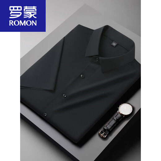 ROMON extra large size ice silk short-sleeved shirt men's summer fat men plus size European version no-iron professional white shirt thin new product black short sleeves regular L