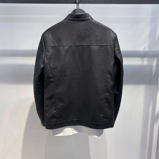 Xiaohongshu selects men's youth spring style leather jackets for men, trendy Korean style trendy motorcycle PU leather clothespins, black - stand-up collar motorcycle PU leather jackets GTPU603 M