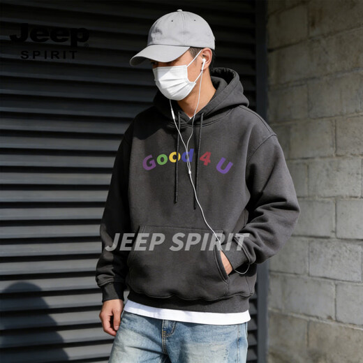 JEEP SPIRIT American Retro Couple Sweater 2026 Spring New Loose Versatile Hooded Top Jacket Gray S