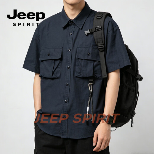 JEEP SPIRIT工装衬衫男2026夏季宽松日系美式复古短袖衬衣潮流休闲半袖上 卡其 M (90-120斤)