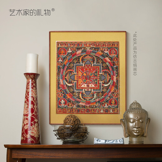 Artist's Gift Yuan Dynasty Thangka Selfless Buddha Mother Mandala Prints Living Room Decoration Paintings Buddhist Hall Paintings Study Hanging Paintings Ancient Style Murals Antique Silk Print - Size M 70*58cm
