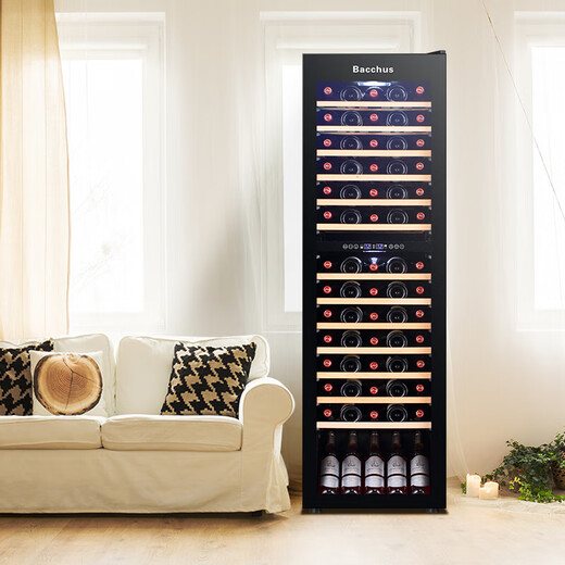 Bacchus Ice Bar 75 bottles Constant temperature built-in red wine cabinet living room refrigerator household wine cellar level wine cabinet sake beer wine refrigerator office restaurant tea cabinet YC-208 air-cooled dual temperature full flat shelf 70 bottles