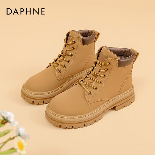 Daphne's official Martin boots female plus velvet thickened winter 2024 explosion full retro boots children boots boots rhubarb female retro yellow 37