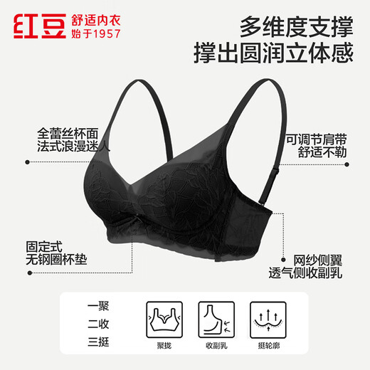 Hongdou Baby Cotton Wire-free Small Breasts Stylish Women's Bra Three-Dimensional Model Beautiful Back Small Breasts Gathering Secondary Breasts Underwear Black 80B