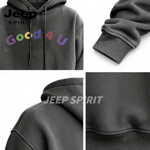 JEEP SPIRIT American Retro Couple Sweater 2026 Spring New Loose Versatile Hooded Top Jacket Gray S