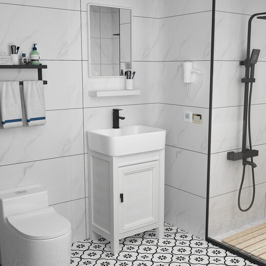 Hongpai Badezimmer kleine Wohnung wasserdichtem Raum Aluminium bodenorientiertes Badezimmerschrank Kombination Keramik Waschbad Balkon Waschungstabelle 4837 Modelle + Hardware + Objektiv