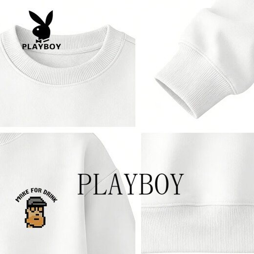 Playboy-Pullover Herren 2026 Frühjahr Neues trendiges lockeres Rundhals-Oberteil Männlicher Student All-Match-Casual-Bottom-Shirt Schwarz S 95-120Jin Jin entspricht 0,5 kg