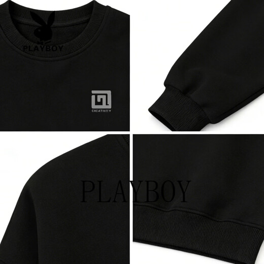 Playboy American Heavyweight Velvet Thickened Round Neck Sweater Men's 2026 Spring Loose Casual Bottoming Shirt Top Black S 95-120Jin Jin is equal to 0.5 kg