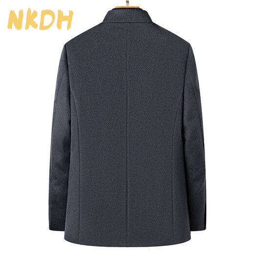 NKDH high-end cashmere coat men's Chinese stand-up collar tunic wool suit dad autumn and winter Chinese jacket woolen coat gray without liner XL 180 recommended 145-165 Jin Jin equals 0.5 kg