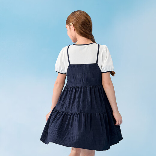 BALABALA balaOne BALABALA girls skirt children's dress 2026 summer new style fake two-piece light blue and white tone 00481 120
