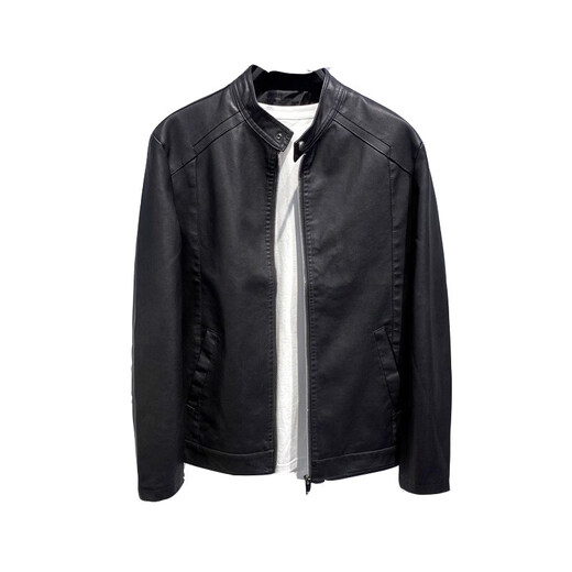 Xiaohongshu selects men's youth spring style leather jackets for men, trendy Korean style trendy motorcycle PU leather clothespins, black - stand-up collar motorcycle PU leather jackets GTPU603 M