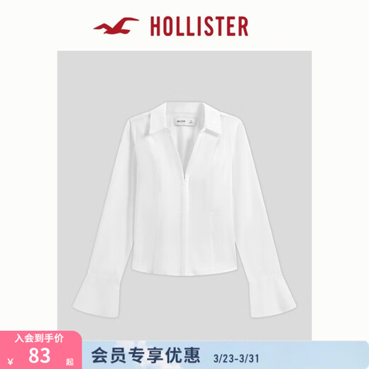HOLLISTER25 Autumn and Winter Y2K Waist Belted Poplin Bell Sleeve Shirt Women's 340-5490 White XS (160/80A)