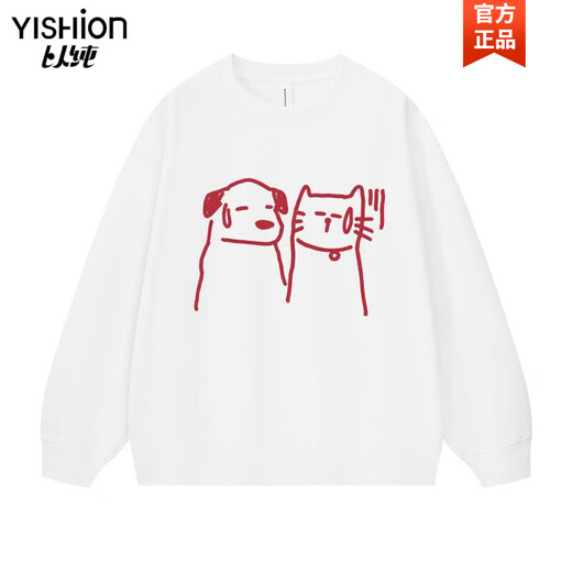 YISHion creative hand-painted graffiti cartoon cat and dog round neck sweatshirt for men and women 2026 new spring and autumn hip-hop couple tops flagship official-silent cats and dogs-round neck sweatshirt-white S