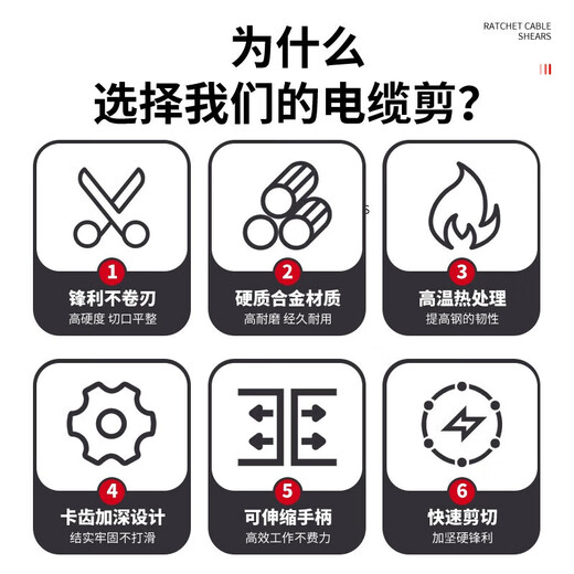 DELIXI ELECTRIC Cable Scissors Ratchet Scissors Gear Type Bolt Cutters Electrical Wire Steel Strand Cutting Wire Cutting Cable J40 J52 Industrial Grade Ratchet Cable Scissors