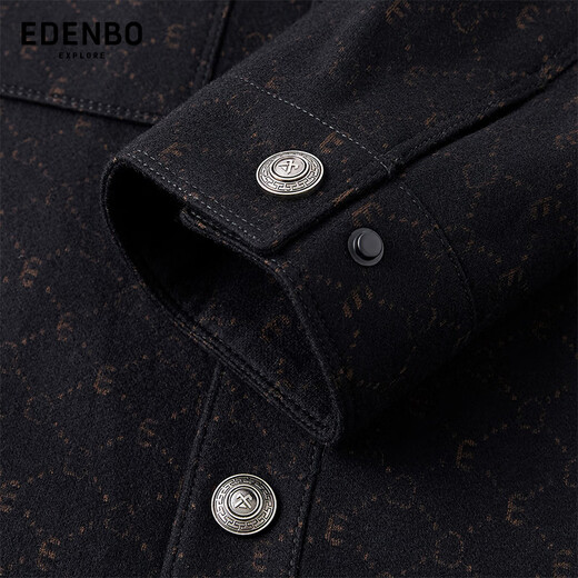 爱登堡Edenbo翻领夹克男秋冬针织羊毛领商务休闲外套黑色195/108A(5XL)