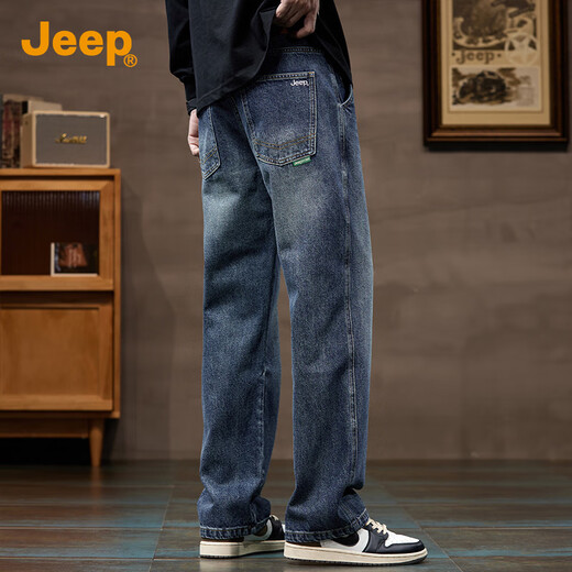 JEEP high-end men's jeans men's 2025 autumn and winter new loose straight casual trendy brand high street wide-leg pants men's style