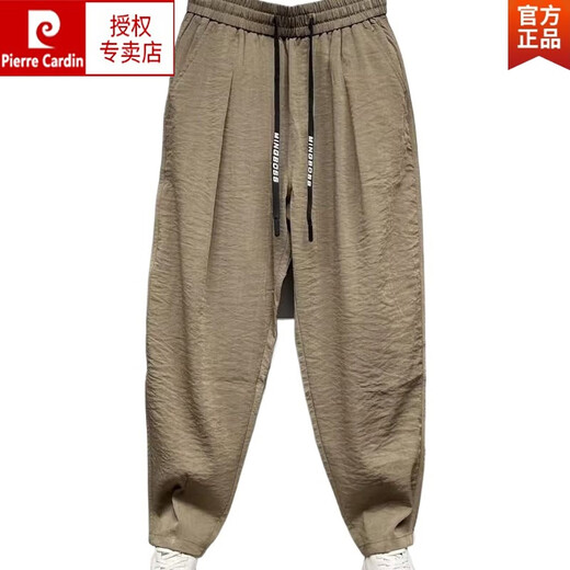 Pierre Cardin 2025 Frühlings- und Sommer-Baumwoll- und Leinen atmungsaktive höhle Casual Hosen für Herren trendy lockere Falten-Harem-Radieschenhosen Brown XL Gewicht 140-160jin [Jin ist 0,5 kg]