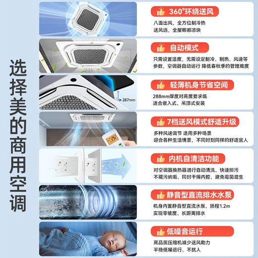 Midea MDV-250W/SN1-8R1P 10 HP one-to-two/three-day ceiling generator for commercial central air conditioner with inverter heating and cooling for shop 6 HP one-to-one/two ceiling generators embedded 380V 10 HP first-class energy efficiency one-to-two ceiling generators (bare machine does not include installation)