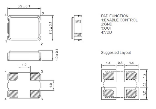 3225 active crystal oscillator 148.5M 9.6M 18.5625M 9.28125M 4.6405M 2. 2.32MHZ 1.8V