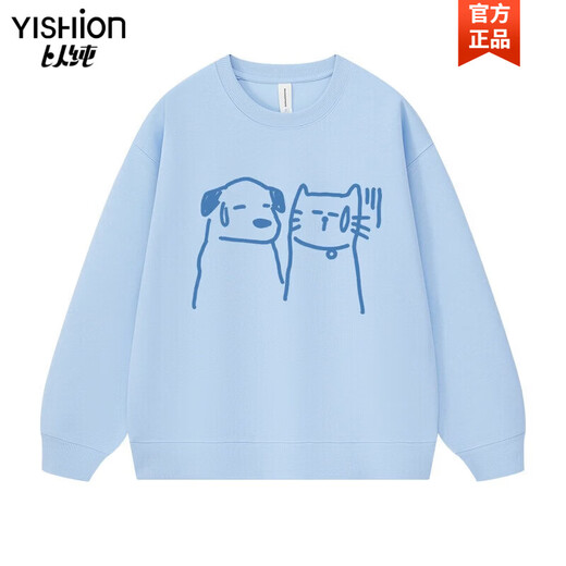 YISHion creative hand-painted graffiti cartoon cat and dog round neck sweatshirt for men and women 2026 new spring and autumn hip-hop couple tops flagship official-silent cats and dogs-round neck sweatshirt-white S