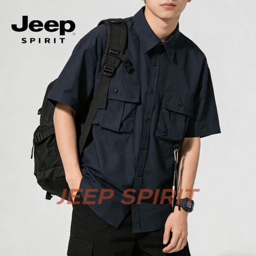JEEP SPIRIT工装衬衫男2026夏季宽松日系美式复古短袖衬衣潮流休闲半袖上 卡其 M (90-120斤)