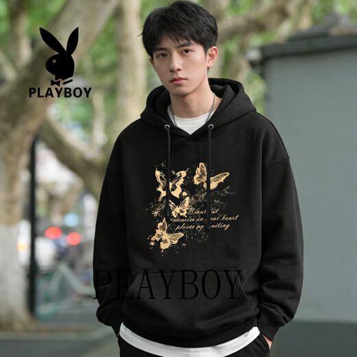 Playboy Sweatshirt Men's 2026 Spring Trendy and Handsome Hooded Jacket for Male Students Casual Versatile Top Clothes Men's Red S