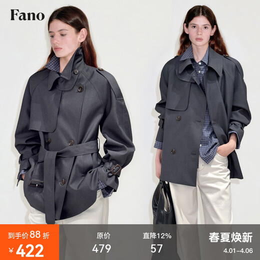 Fano studios Fan Luo Fano urban modern light drape classic raglan sleeve double breasted short windbreaker jacket for women 2026 spring floral gray ready stock M
