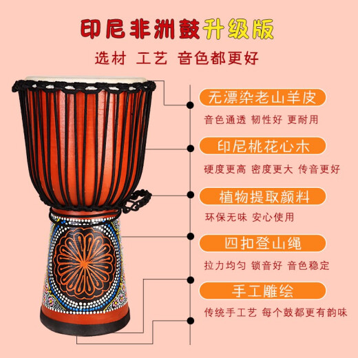 海之韵非洲鼓 儿童初学者入门成人演奏打击乐器山羊皮非洲鼓 手鼓乐器 标10优雅彩绘+配件