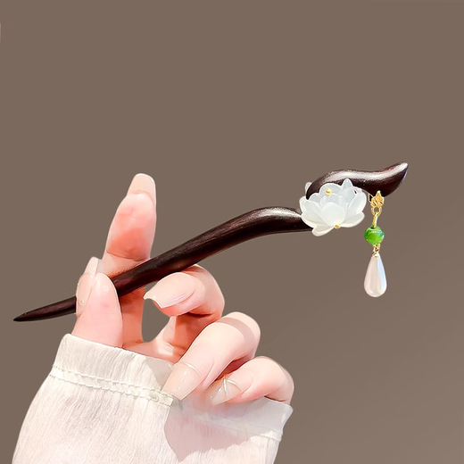 Yin Muchi ancient style lotus sandalwood hairpin for women Chinese style tassel hairpin simple hairpin headdress birthday gift F2893 lotus hairpin brand gift box