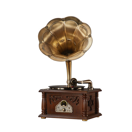 SHENGLINA American solid wood gramophone retro nostalgic national old-fashioned record player antique large speaker audio European vinyl record player record player walnut color single host copper speaker