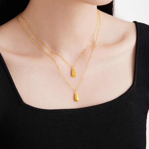 Chow Tai Fook 18K Gold Melon Seeds Water Drop Necklace 18K Gold Pendant Necklace Set Chain Women E128822 Birthday Gift 40cm