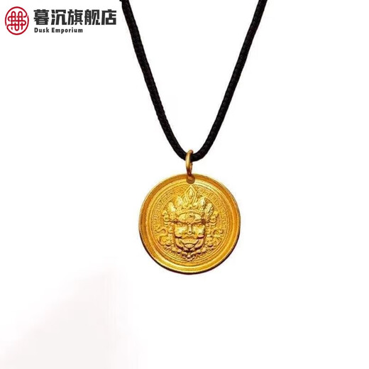 Dushen 999 pure gold ancient method 18k new version of Huang Wealth God pendant disc pendant ancient method Tibetan pendant necklace Huang Wealth God pendant