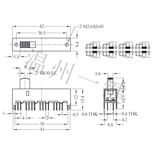 SS-83D01 (8P3T) toggle switch 3 positions 4 fixed feet 32 feet vertical connector 12 high (1000 pieces)
