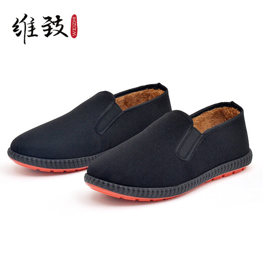 Weizhi traditional old Beijing cloth shoes men's winter velvet lazy slip-ons WZ1016 black 42