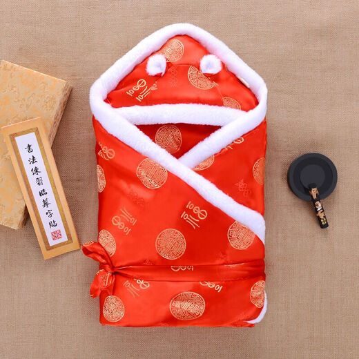 Acacia Tong baby blanket autumn and winter thickened baby warm blanket for outings newborn red blanket swaddle full moon gift Wufulinmenhong autumn and winter thicker version 8-20 90*90