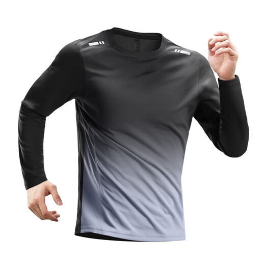 Allen Burton quick-drying clothing men's long-sleeved T-shirt running sports training fitness new sports cycling mountaineering sun protection clothes tops gradient gray loose breathable L 130-145Jin Jin equals 0.5 kg