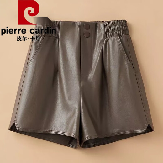 Pierre Cardin Leather Pants Women's 2024 New Autumn and Winter High Waisted Slim Loose A-Line PU Leather Pants Versatile Women's Pants Wear Outer Boot Pants 2251 New Black-High Quality XL Recommendation/115-125Jin Jin is equal to 0.5 kg