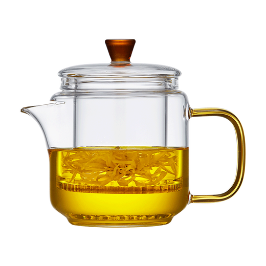 Quandu glass teapot, heat-resistant glass teapot with filter liner, colorful flower teapot, teapot, teapot, thickened yellow handle magic pot